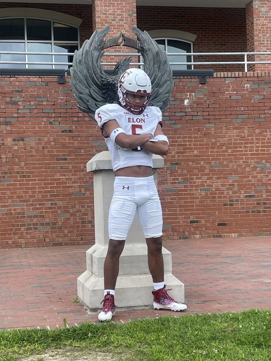 Had a great time on my visit at Elon University! Thanks for the hospitality <a href="/CoachHarris20/">Coach Harris</a> <a href="/CoachKPerk/">Kyle Perkins</a> <a href="/Coach_D_Folmar/">Drew Folmar</a> <a href="/TonyTrisciani/">Tony Trisciani</a>  Can’t wait to get back on campus this fall to see Rhodes Stadium packed out Phoenix fans <a href="/ElonFootball/">Elon Football</a> #AED