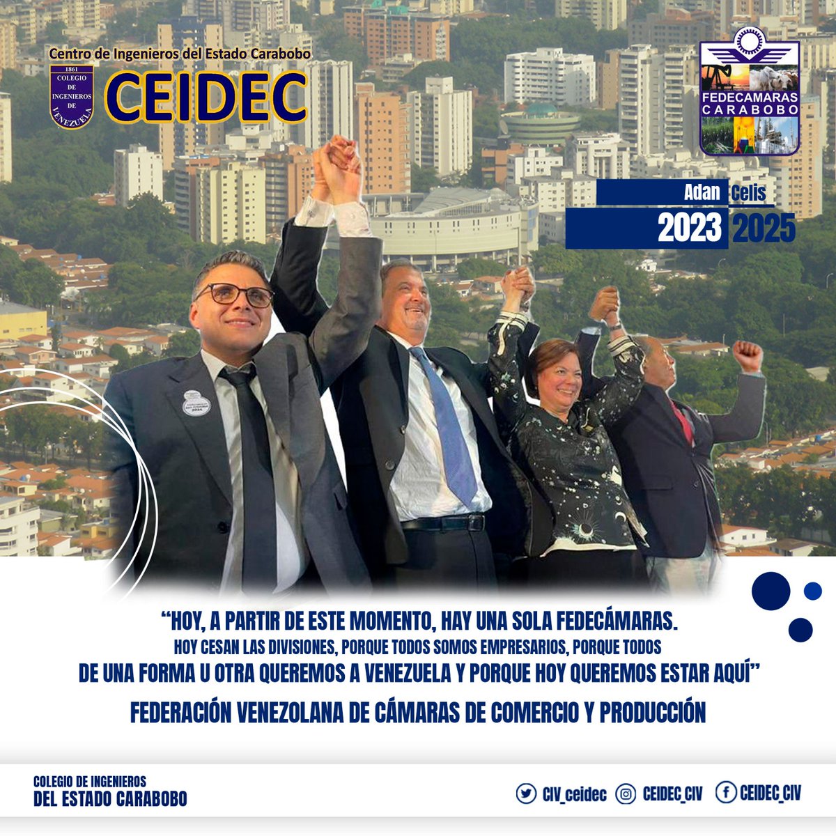 Desde el Gremio de Ingenieros del Estado Carabobo felicitamos a la nueva Directiva de <a href="/fedecamaras/">FEDECAMARAS</a> Venezuela, en especial a nuestro colega y amigo el Ing. Rafael Trejo.. 
Les deseamos el mayor de los éxitos...