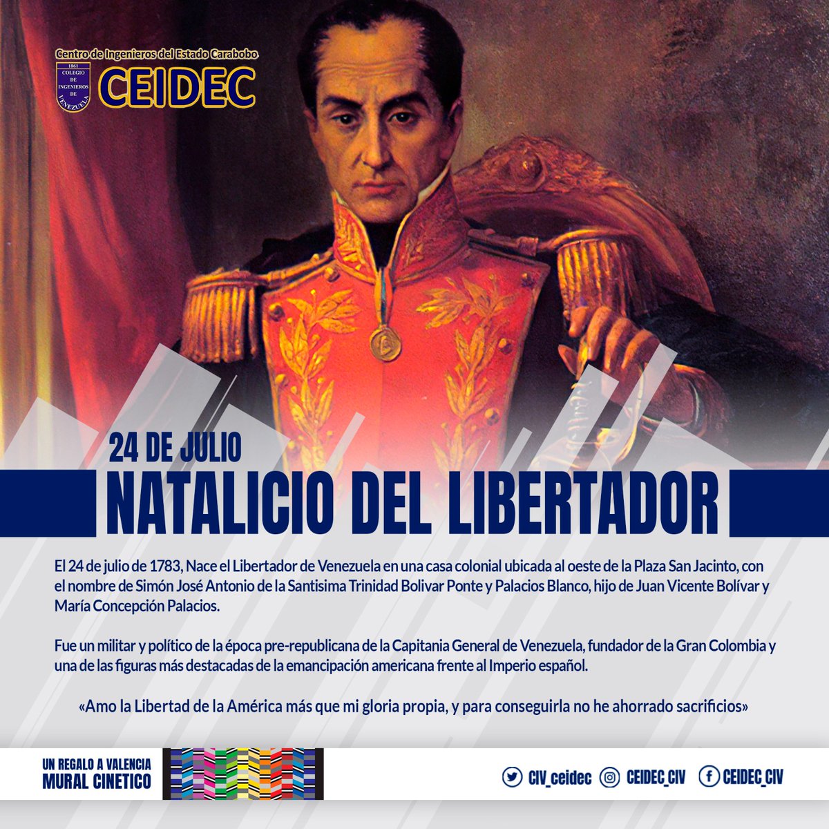 Hoy 24 de Julio celebramos los 240 Años del  nacimiento de nuestro Libertador...