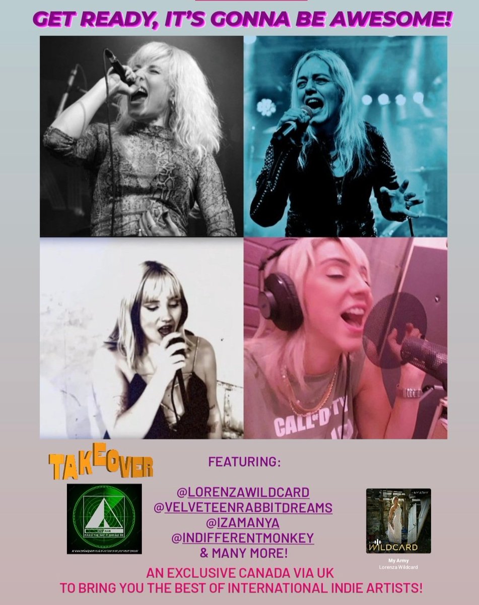THUR JULY 27
8pm BST/3pm ET/12pm PT
it’s ‘@animalsoulsmus1 Takeover Show’ on @RadioWigwam!

GET READY,IT’S GONNA BE AWESOME!

Featuring:@LorenzaWildcard  @Velve10Rabbit @izamanya @IndifferentM & more!

AN EXCLUSIVE CANADA VIA UK 
TO BRING U THE BEST OF INTERNATIONAL INDIE ARTISTS
