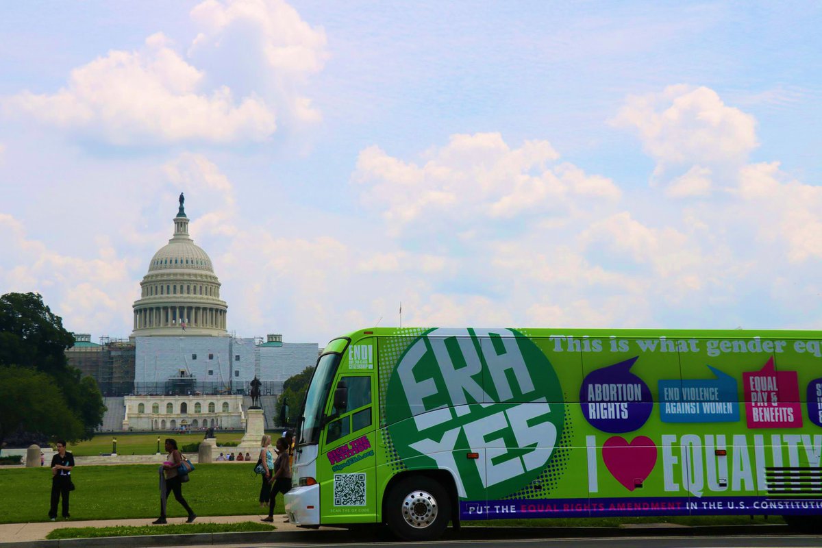 We did it! We got the money shot of our Party-for-the-ERA Bus in front of the @uscapitol in honor of the #ERACentennial. The 100-year battle fiercely continues! 🥊

#ERANow #ERA100 #ERAYes #PublishERA

📸Thanks, Velu!