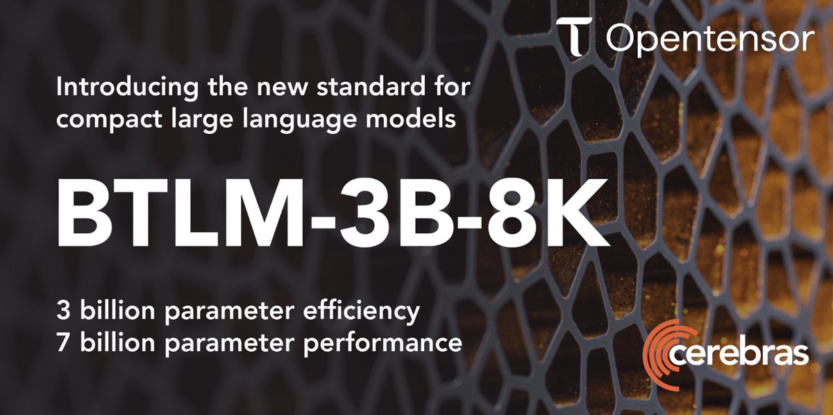 Introducing BTLM-3B-8K: an open, state-of-the art 3B parameter model with 7B level performance. When quantized, it fits in as little as 3GB of memory 🤯. It runs on iPhone, Google Pixel, even Raspberry Pi. BTLM goes live on Bittensor later this week! 🧵👇
buff.ly/3Q5dtY5