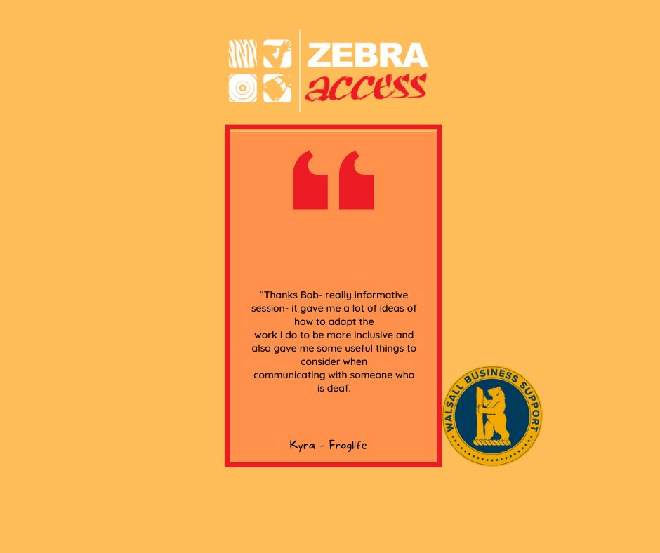 ZebraAccess's tweet photo. Become more inclusive for your #Deaf customers/clients by booking one of our #DeafAwarenessTraining Sessions - email info@zebra-access.com . We have 6 sessions left funded by #WalsallBusinessSupport so please get in touch if you work in that area. https://t.co/Qdv5bH0yP3