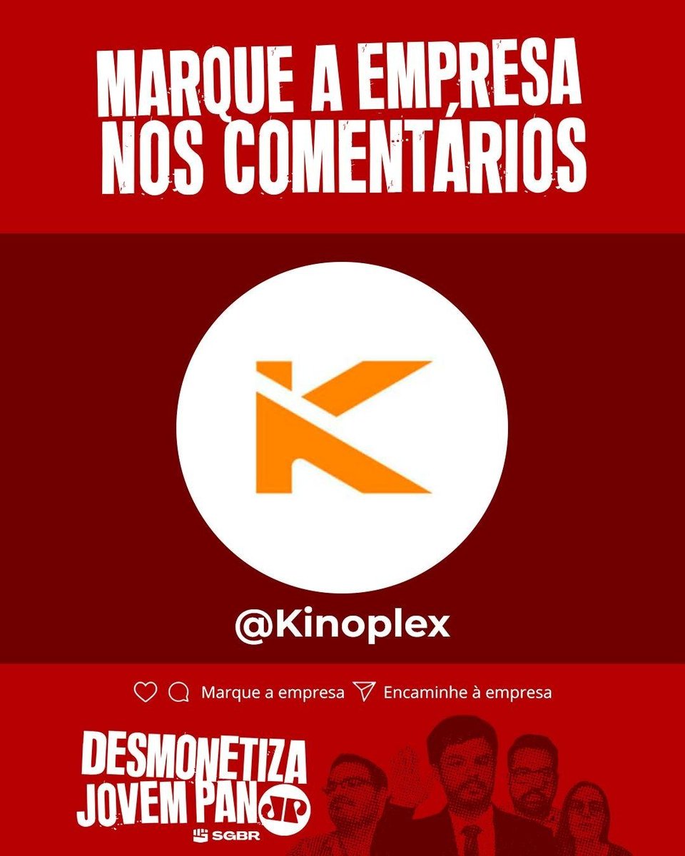 slpng_giants_pt's tweet photo. 📽️ Olá @Kinoplex, tudo bem? Infelizmente ouvimos seu anúncio na rádio Jovem Pan de Brasília, uma emissora investigada por propagar ataques à democracia e desinformação. Uma empresa que preza pela democracia e a verdade não deveria ter essa ligação. Pfv, #DesmonetizaJovemPan! ✊🏽

Avisem à empresa aqui nos comentários 👇🏽👇🏽