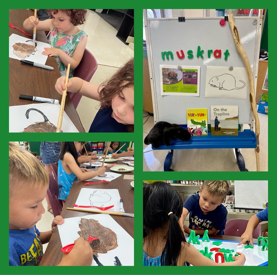 We started our second week of Summer Success Kinder Camp with On the Trapline @DaveAlexRobert. We focused on the “short u” sound found in muskrat. We tried to recreate the texture of their “fur” painting with brushes and forks. <a href="/Albert_School/">Albert School</a> <a href="/UnitedWayRegina/">United Way Regina</a> <a href="/RegPublicSchool/">Regina Public Schools</a>