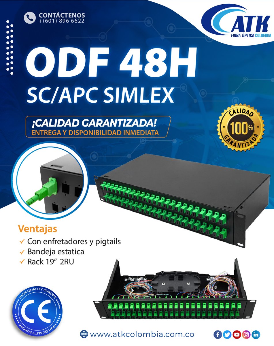 AtkFibraOptica's tweet photo. 💯🇨🇴 Disponibilidad de Bandejas ODF de 48 hilos SC-APC/UPC

📌Envios a todo Colombia
https://t.co/5mQnZ0aWek

#atk #ATK Colombia #patchpanel #odf #odf48hilos #Fibraoptica #telecomunicaciones #ftthcolombia #productosatk https://t.co/hi2INLzgBX