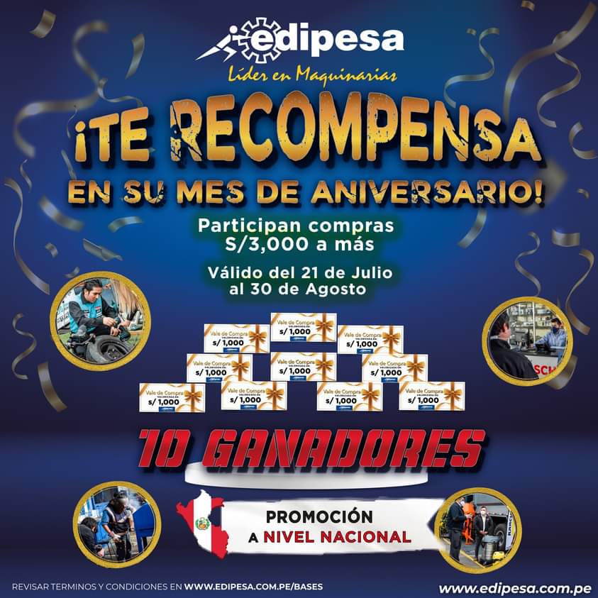 edipesaperu's tweet photo. 🥳📣¡¡EN #EDIPESA PREMIAMOS TU PREFERENCIA!!📣🥳
Compra en cualquiera de nuestras 34 tiendas a nivel nacional y participa en el sorteo de 10 vales de compra de S/ 1000.
Participan compras del 21 al 30 de agosto
✅ Bases del sorteo: https://t.co/0kuDEcsJjc
 whatsapp: 981 941 710 https://t.co/a5a9TqmuN1