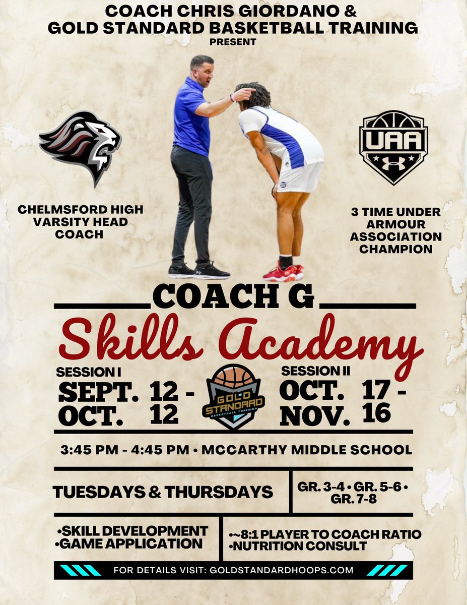 Excited to announce <a href="/GoldStandrdHoop/">Gold Standard</a> Coach G Skills Academy!

The Coach G Skills Academy will focus on high level instruction and expanding on court skill sets and hoop IQ to specifically prepare for the winter season!

Sign up today: goldstandardhoops.com/skills-academy…