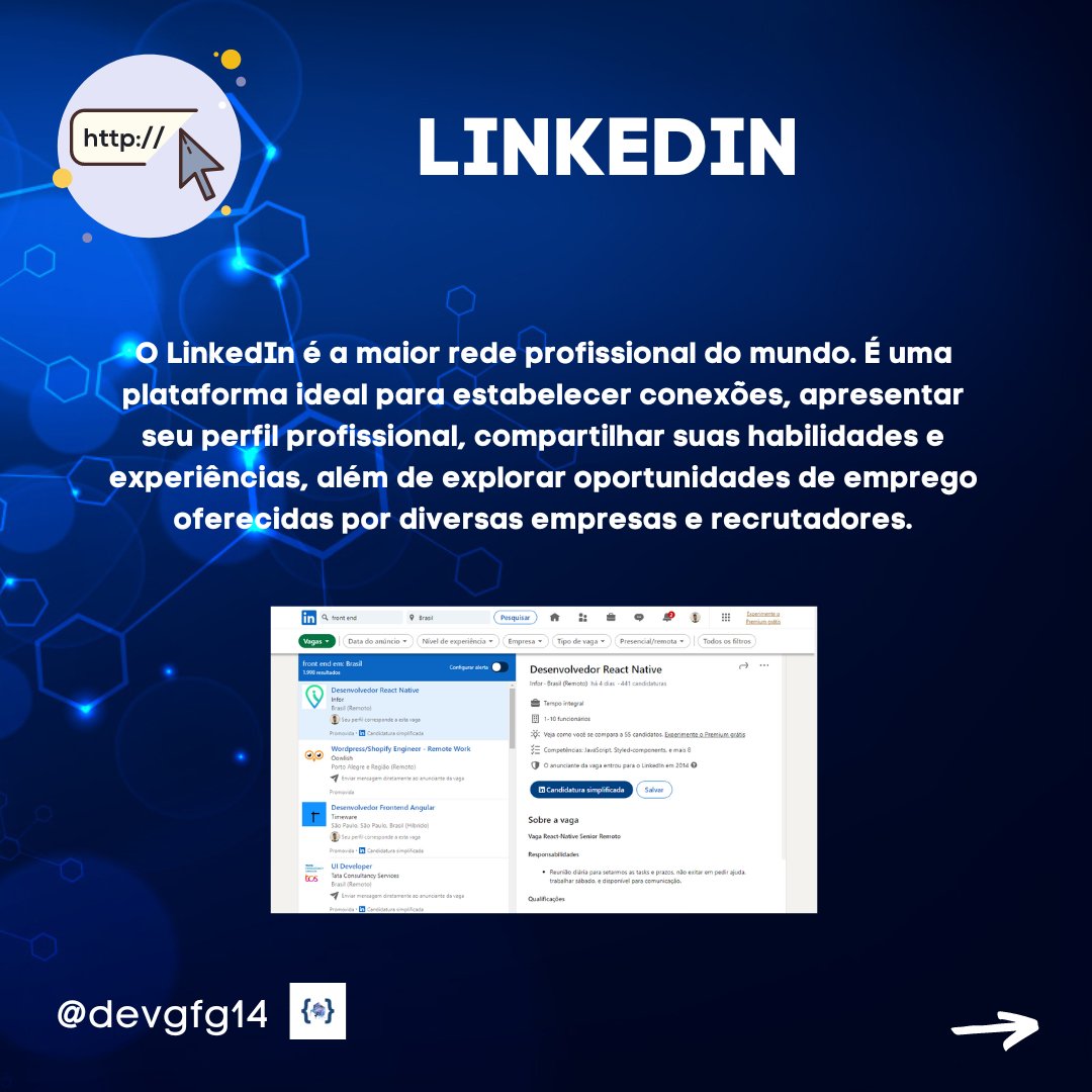 Devgfg14's tweet image. Em um mundo dinâmico e competitivo, as plataformas de emprego desempenham um papel crucial na busca por oportunidades profissionais. 🎯💻 Essas plataformas conectam candidatos talentosos a empresas em busca dos melhores profissionais do mercado.

#bolhadev #linkedin #programathor