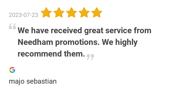 NeedhamPromo's tweet image. New 5.0-star Review: "We have received great service from Needham promotions. We highly recommend them."
