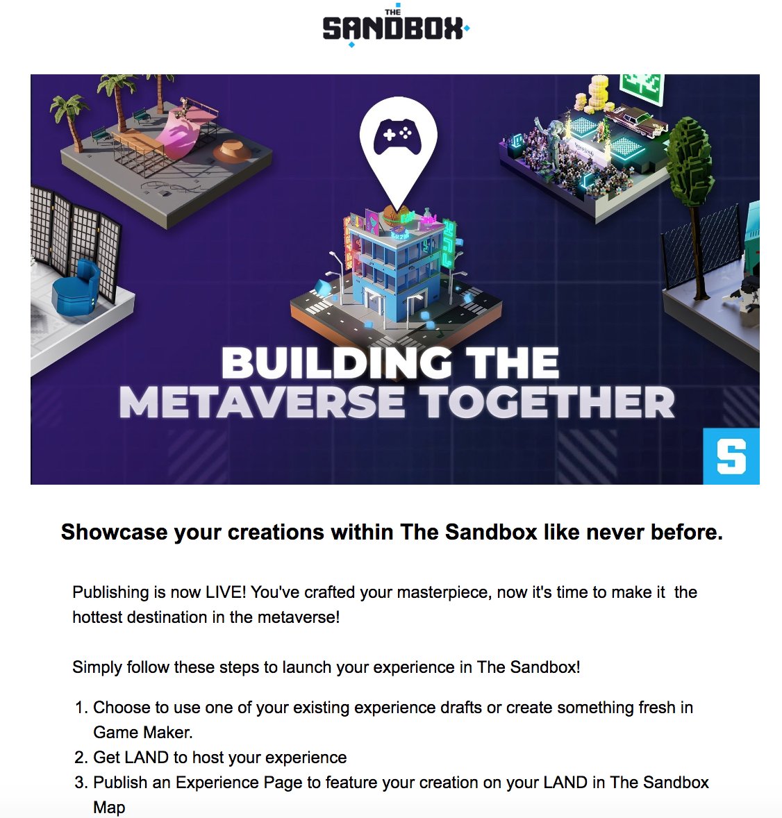 Exciting news Oddlings! 🥳

#TheSandbox has opened the gates for publishing land games! 🎉 

We are going to start working on the Oddlings land this week. ⚒️

Let's see what we can put together for a fun, beta game we can go play &amp; compete with each other! 🙌

#GameOn  #Web3