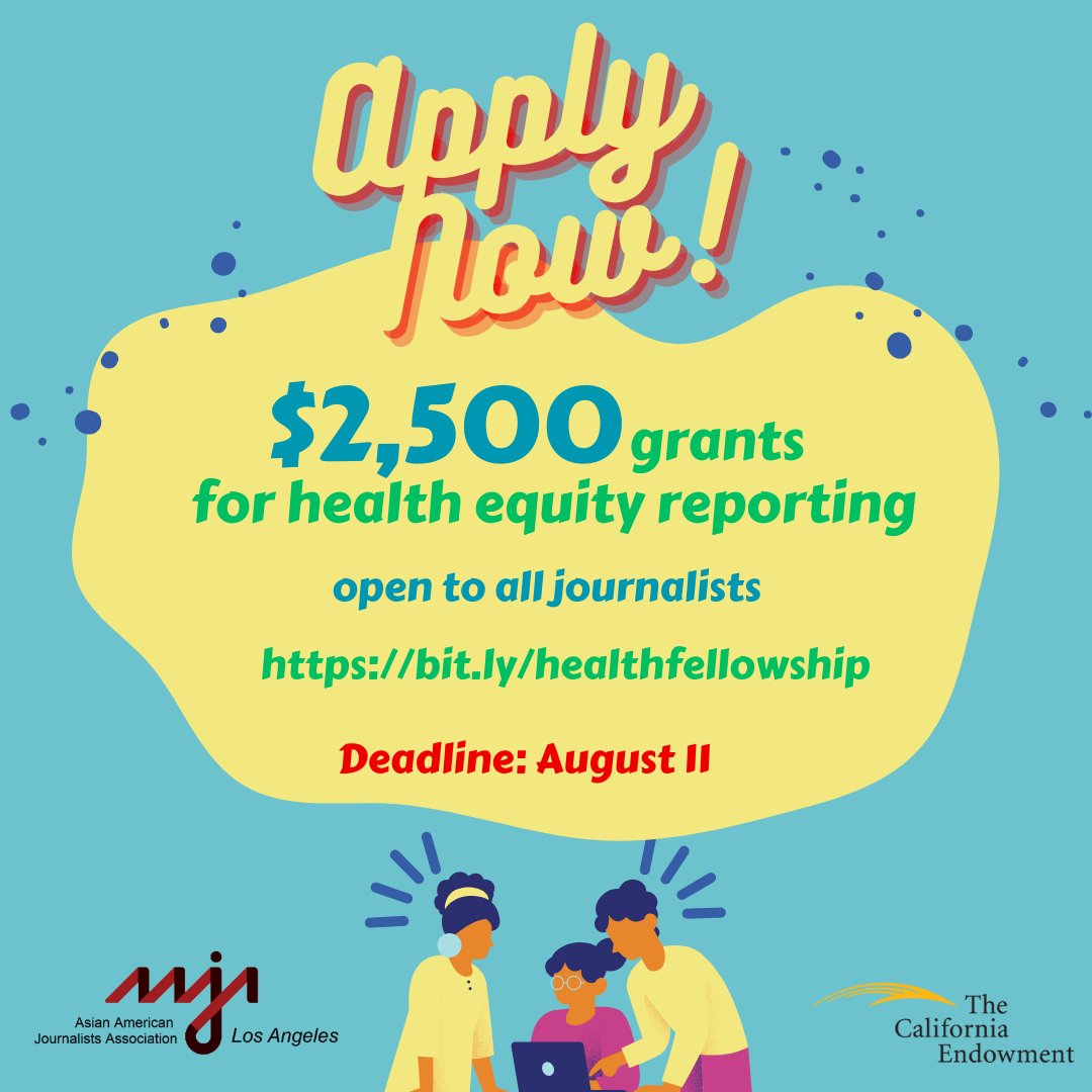 $2,500 grants for reporting on #health #equity. Open to all  journalists! Apply by August 11 (extended deadline!) #journalism #grants
aaja-la.org/2023-health-eq…