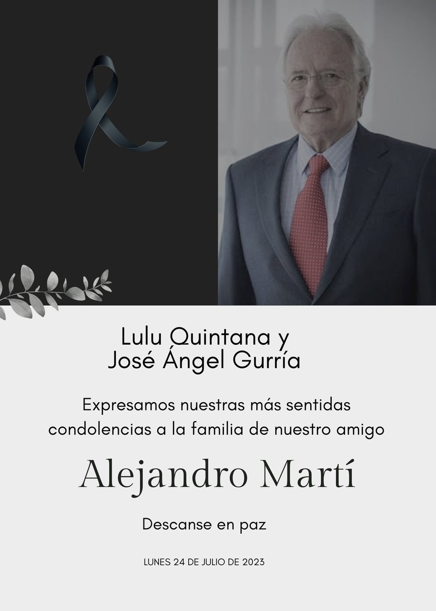Lamento mucho la pérdida de <a href="/Alejandro_Marti/">Alejandro Martí</a>, un mexicano ejemplar por sus valores y trayectoria empresarial.