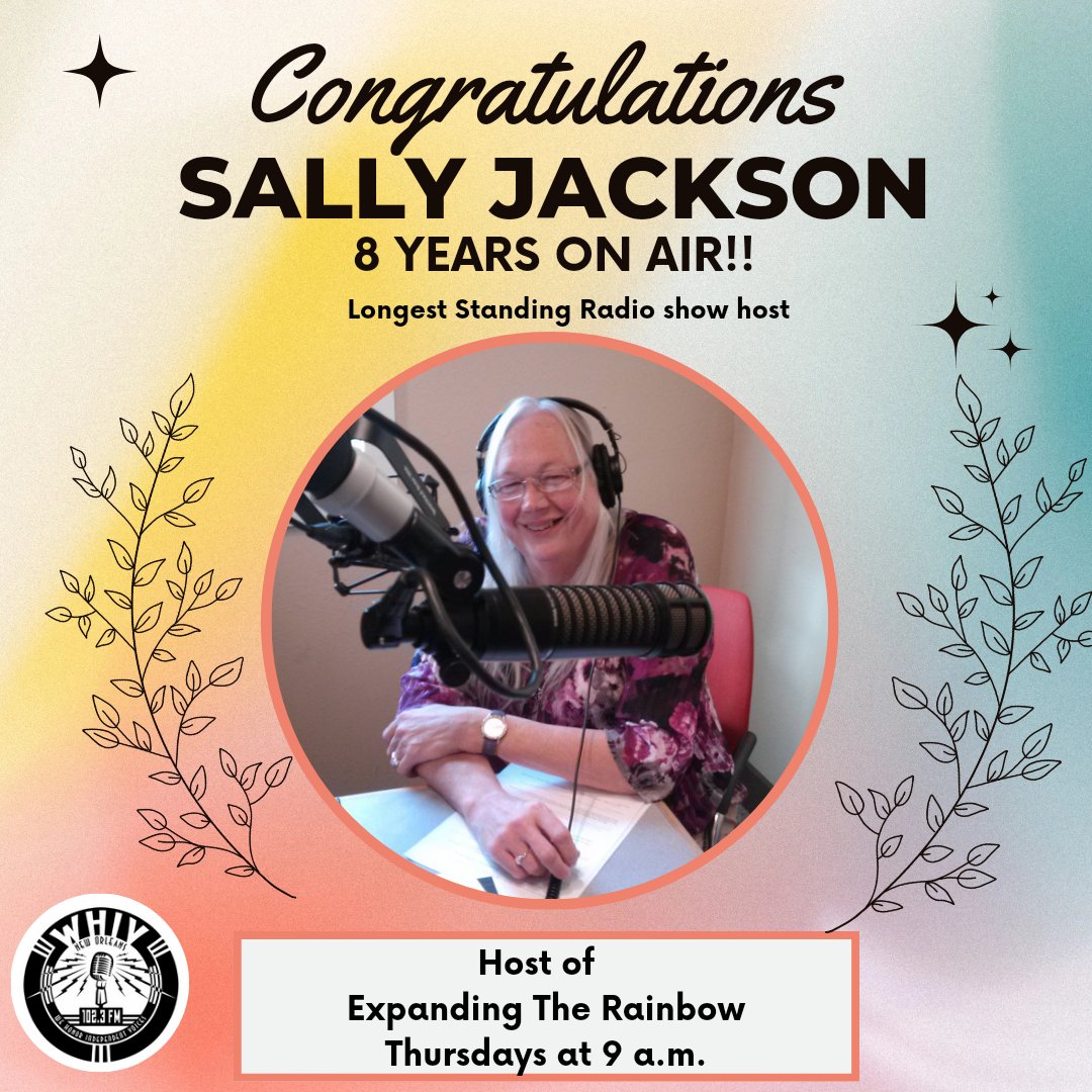 Congratulations Sally Jackson for 8 years on air making her the longest standing radio show host with our station. Her show "Expanding the Rainbow" airs Thursdays at 9 a.m.
Thank you Sally for uplifting human rights and social justice for 8 years!