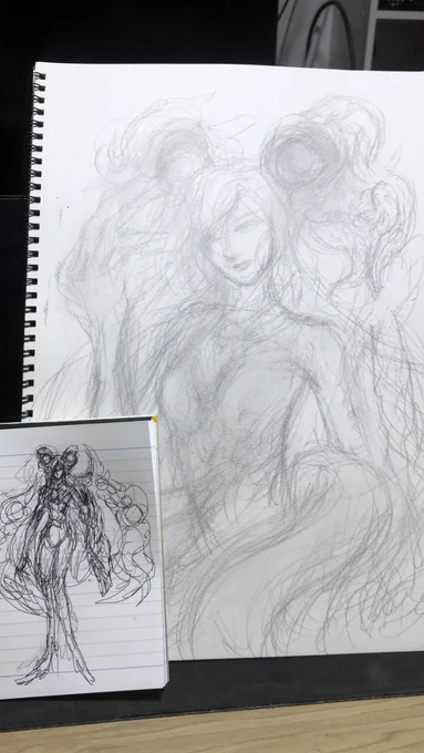 #このタグを見た人はラフ画とその完成絵を見せる 鉛筆画制作過程。2枚目ごろが一番いいなww