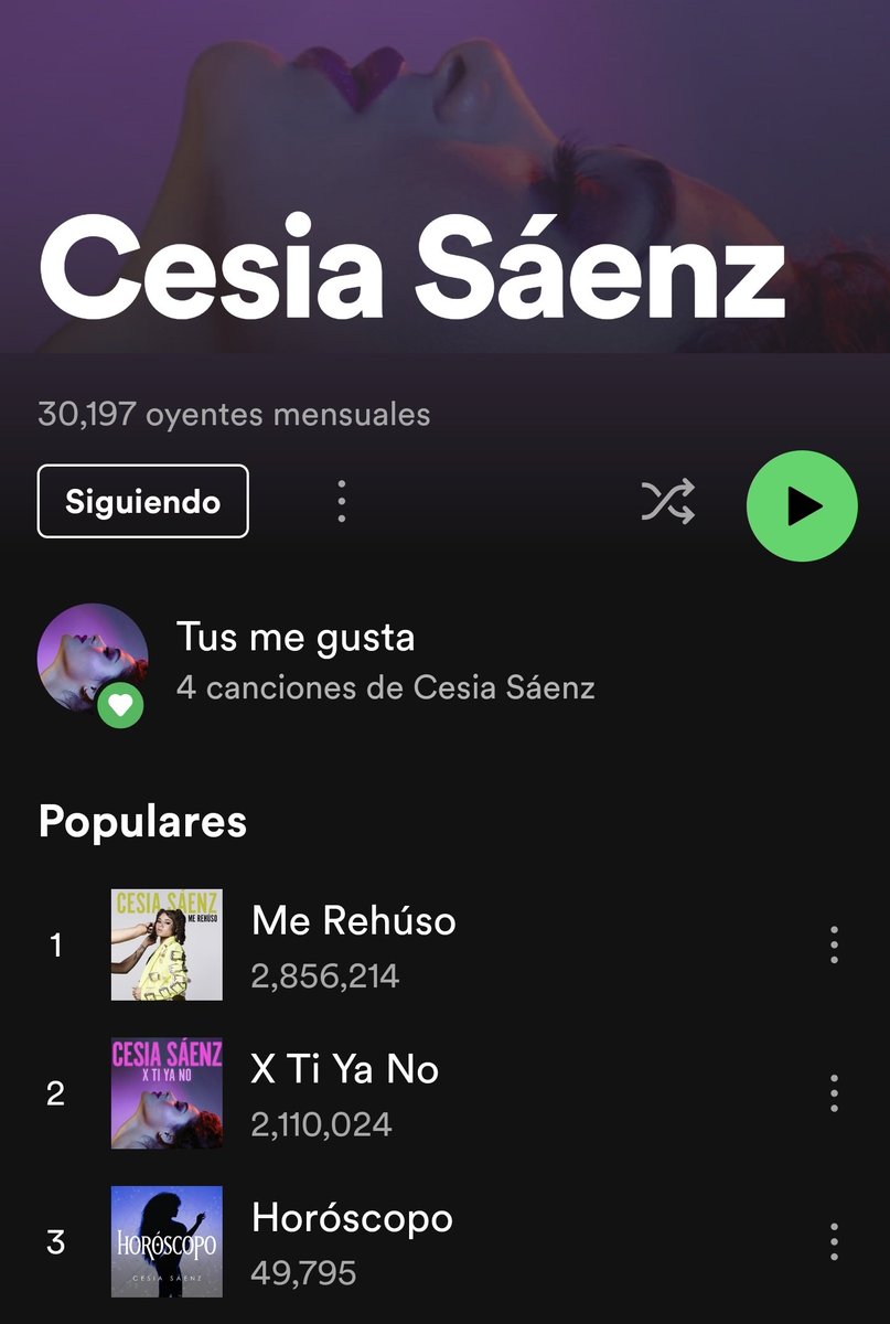 Cesia_updates's tweet photo. •ACTUALIZACIÓN SPOTIFY✅️
(23 - Julio - 2023)

•X TI YA NO💜= aumentó ⬆️1,836 streams. 

•ME REHÚSO💚= aumentó ⬆️2,404 streams. 

•HORÓSCOPO 🩷= aumentó ⬆️4,295 streams. 

¡Sigue reproduciendo y compartiendo su música!
https://t.co/0pqvFG6nYQ https://t.co/mObchvq8GM