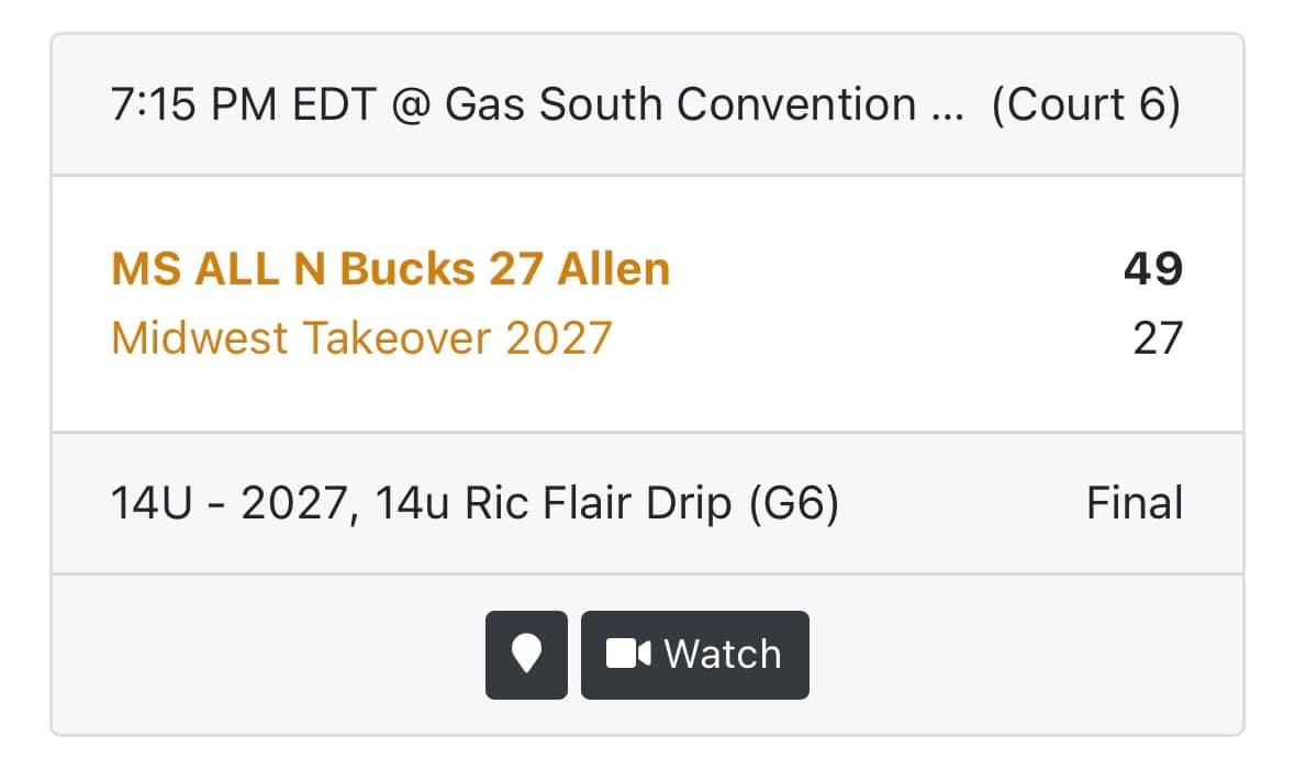 Nice win against Midwest Takeover 2027 (Ohio)  #AtlantaSummerSlam 🔥🏀 So proud of my girls!🤩 c/o 2027

Karsyn Sullivan - 17pts (POG)
Keniah Burt - 9 pts, big rebounds 
LaMaya Southward - 8 points, nice assists 
Miyah Allen - 7 points, floor runner