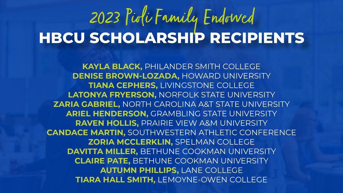 Congratulations to the 2023 Pioli Family Endowed HBCU Scholarship Recipients!

These women have received a one-year Women Leaders membership thanks to <a href="/scottpioli51/">Scott Pioli</a> and his family 💙💚 #WeAreWomenLeaders