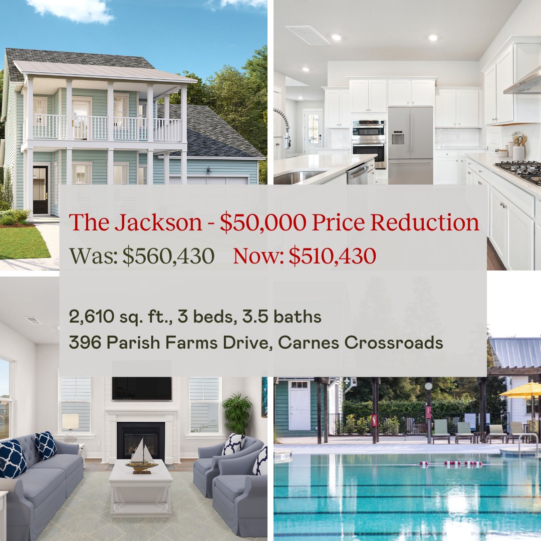 LennarCHAS's tweet photo. Up to $50,000 price reduction, AND a 4.990% fixed rate, AND ready to move in next month in the gorgeous Carnes Crossroads!!! 🌳 🌟 Call/text 843-514-8295 ASAP before this home is gone!! 

Info: https://t.co/DbLBZj9jbD https://t.co/jMaVzEM72h