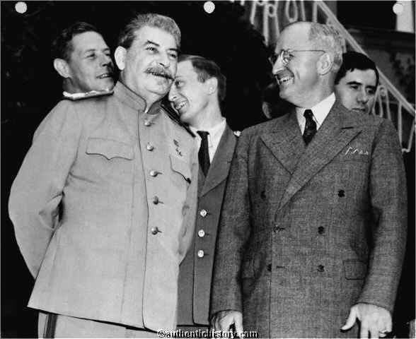 At the conference of the "Big Three" Allied powers in Potsdam, President Truman tells Josef Stalin that USA possesses "a new weapon of unusual destructive force". Truman doesn't say that new bomb harnesses atomic fission &amp; is capable of devastating an entire city.