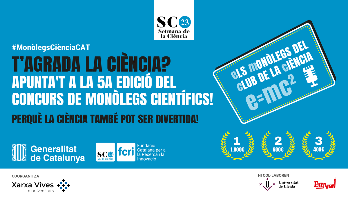 Si t'agrada la ciència (i si estàs llegint això intuïm que així és) apunta’t a la 5a edició del concurs de Els Monòlegs del Club de la Ciència #MonòlegsCiènciaCAT Consulta les bases del concurs: setmanaciencia.fundaciorecerca.cat/frontend/asset… Projecte de la @fundaciorecerca