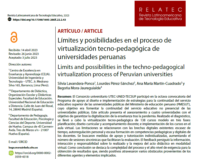 EducacionUNED's tweet photo. 🗣️ LA FACULTAD INVESTIGA 🧐 Las profesoras Lourdes Pérez-Sánchez @lopesanc y Ana Mª Martín-Cuadrado @ANACOIE coautoras del artículo "Límites y posibilidades en el proceso de virtualización tecno-pedagógica de universidades peruanas" publicado en @_RELATEC👉https://t.co/7zq22751UQ https://t.co/aqKkARp7AZ