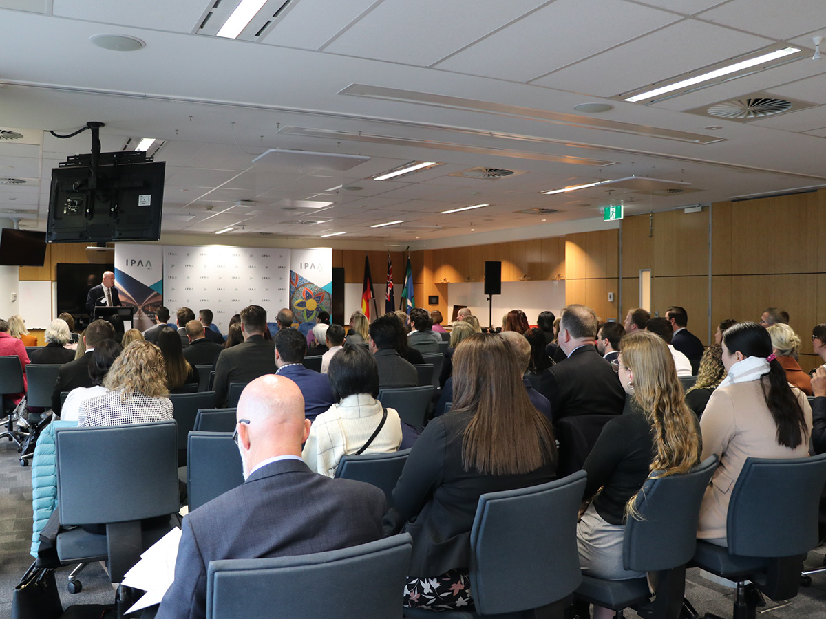 IPAAACT's tweet photo. How can public servants stay resilient in a challenging environment? @DefenceAust Secretary Greg Moriarty talked about stewardship, building trust, improving appetite and management of risk, and more at our 'the big question'  event with @IPAAFuture: https://t.co/Uf7VBCgG1v https://t.co/XwZ3T0jHE6