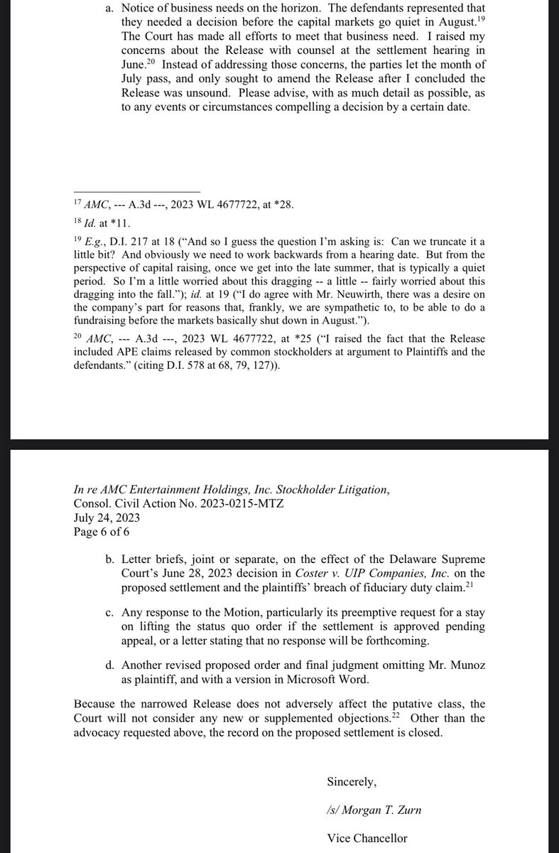 sxdxst_fb6's tweet image. $AMC settlement on track to approval after the following revisions are made. 
Court will NOT BE ACCEPTING any more objections.

So in other words 
#Checkmate