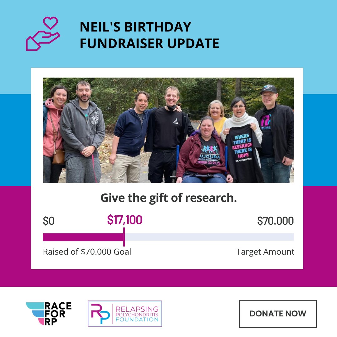 There's just one week left to help Neil raise $70,000 for RP and related #autoimmune research. You've helped raised over $17,000 so far. Please make a gift today and help push his #fundraising initiative over the finish line!

Give today:  https://t.co/Gl0BCWtSQh https://t.co/iuXqtTf9bv