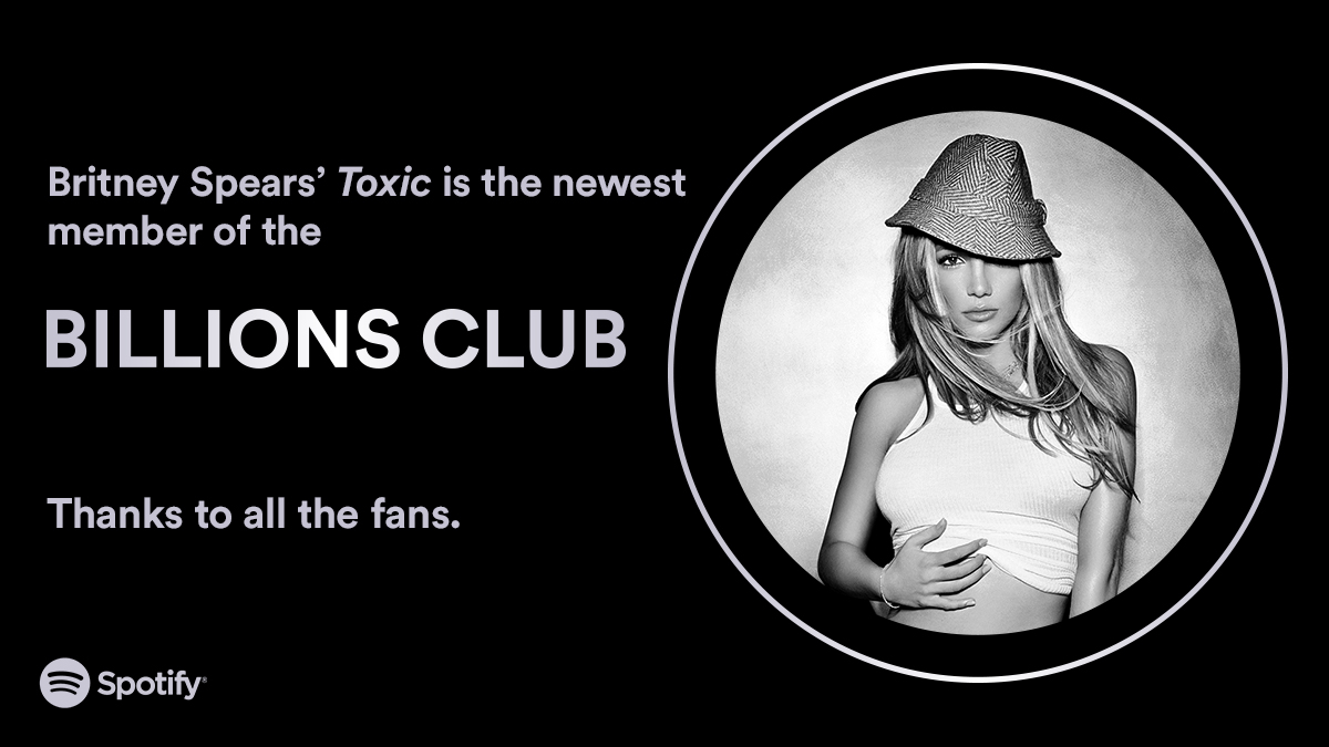 Spotify's tweet image. In her #BillionsClub era 👏👏👏 Congratulations @britneyspears — Toxic has surpassed a *billion* streams. spotify.link/billionsclub