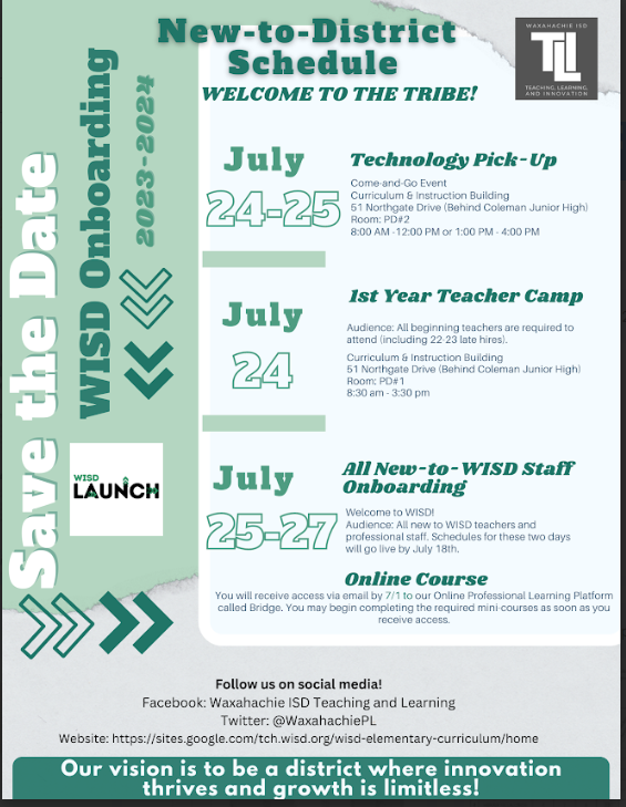 We will see all new to district teachers in the morning at Global High School. Breakfast and lunch will be served. See you at 7:30!!