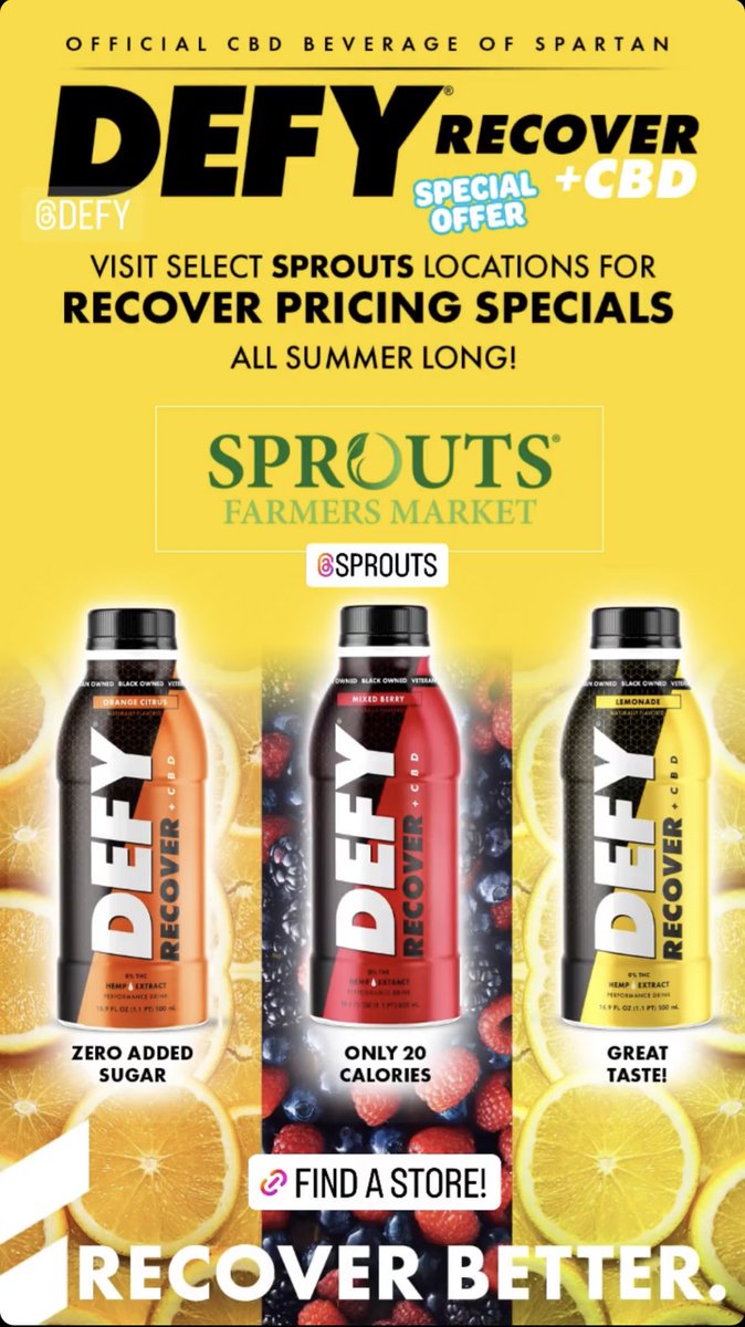 DEFY's tweet image. VISIT select @sproutsfm locations for our #Defy recover pricing specials all summer long ! 

drinkdefy.com/apps/store-loc…
