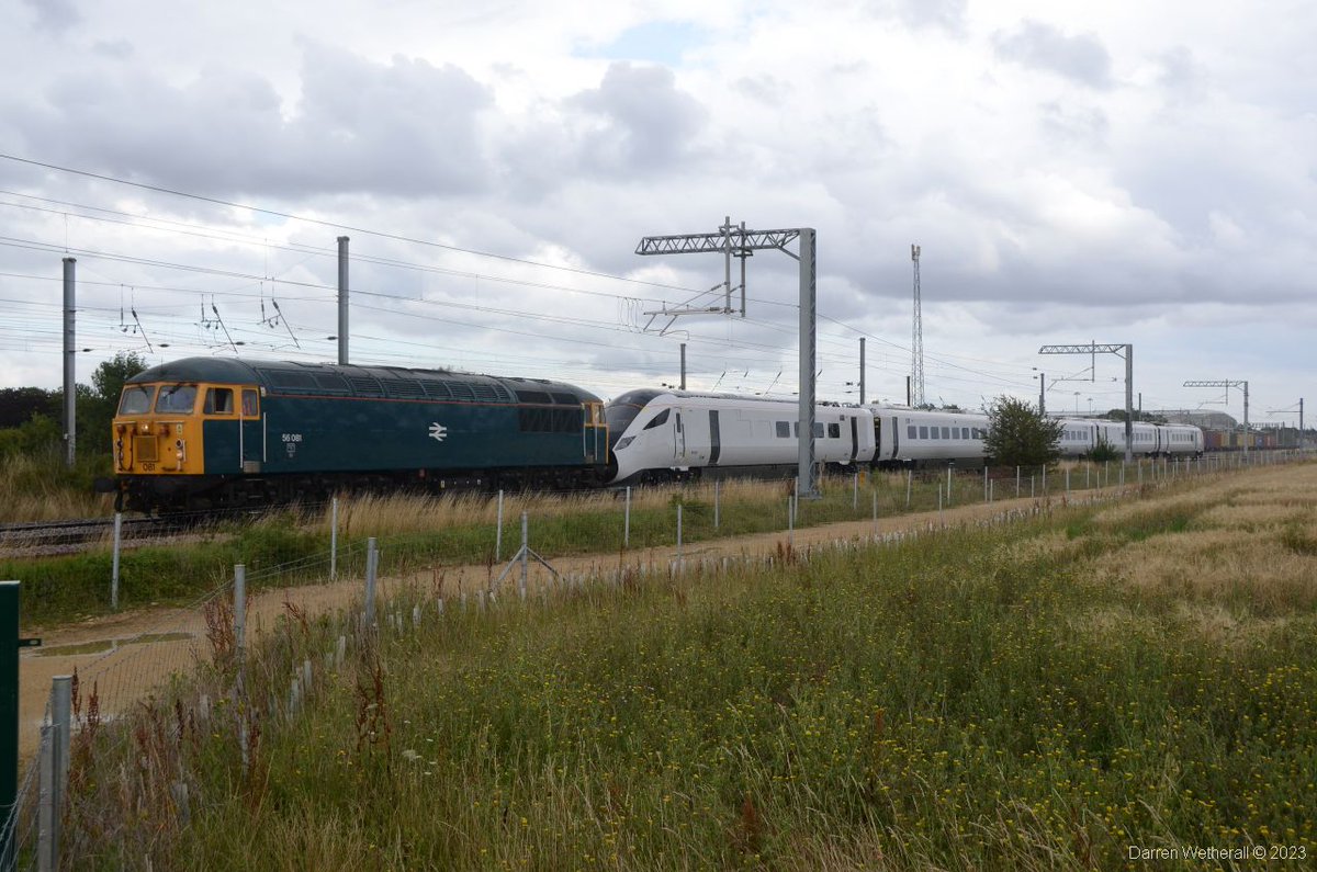 MrDeltic15's tweet image. The latest Class 805 for Avanti West Coast was delivered from Newton Aycliffe to Oxley today with GBRf 56081 towing 805002 as 5Q13 seen at Glinton Jct and then Marholm @GBRailfreight @AvantiWestCoast @HitachiRailENG @railcamlive @FreightmasterUK @RailwaysToday #Class56 #Class805