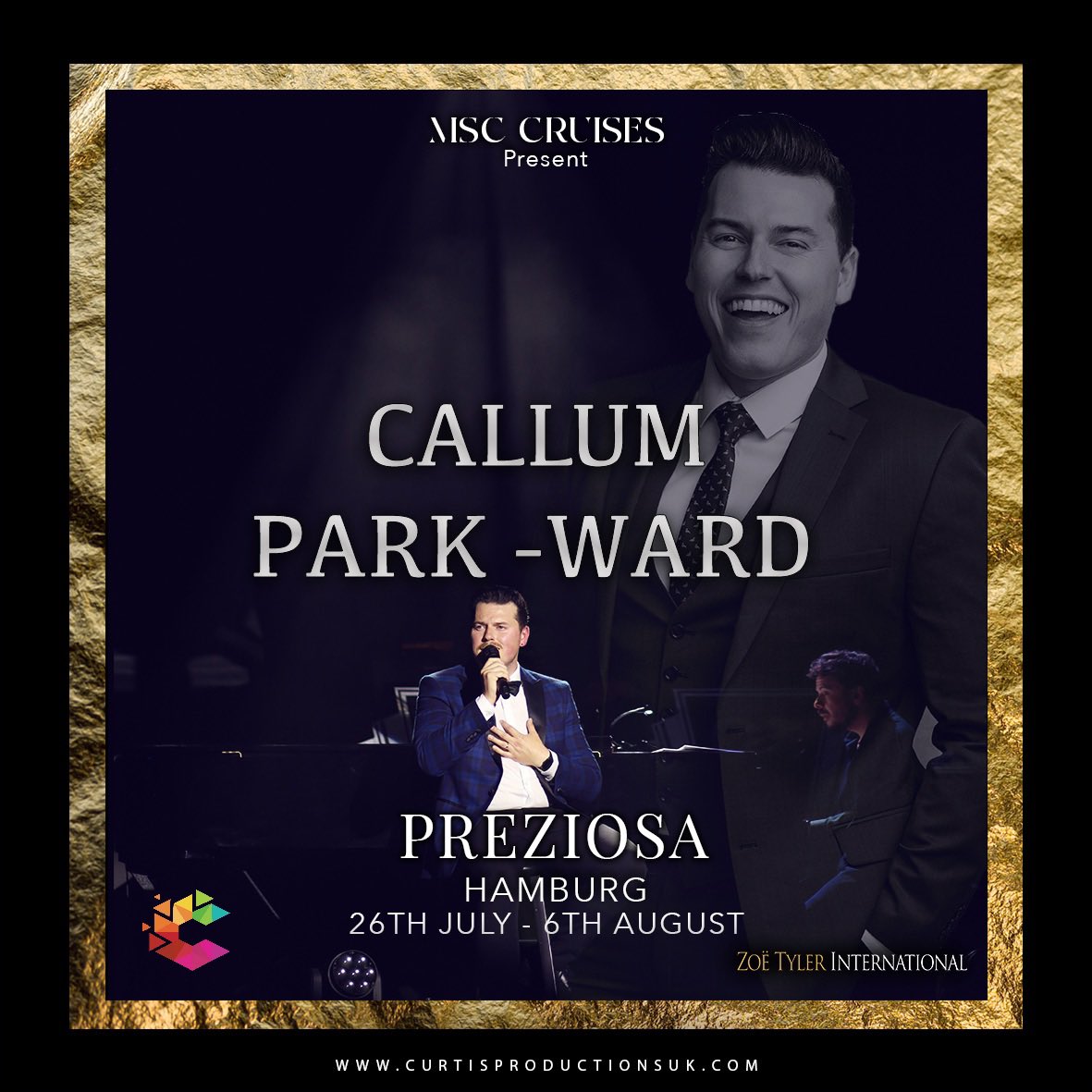 Callum is heading to Hamburg to perform on the stunning <a href="/MSC_Cruises_UK/">MSC Cruises UK</a> Preziosa. Have an amazing time!