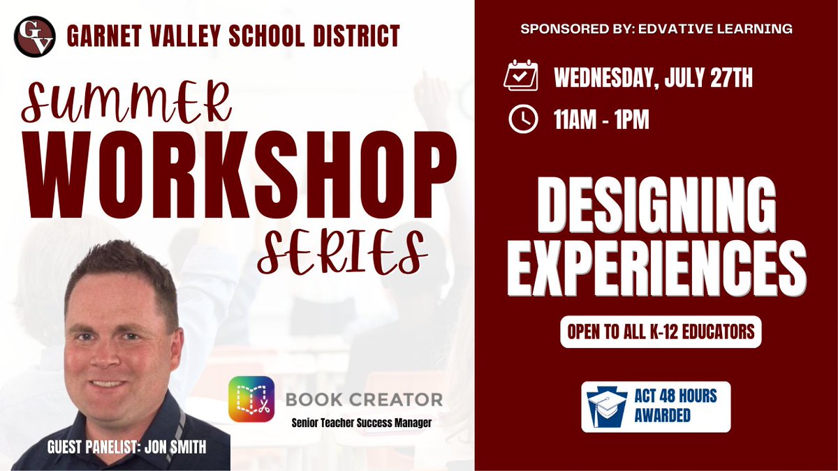 Join us and @GarnetValleySD in 2 days for our exciting workshop on 'Designing Experiences' with Special guest @theipodteacher!  Learn how to create immersive learning opportunities that captivate your students. Register now: bit.ly/3OtUCVv   #EdTech #Workshop