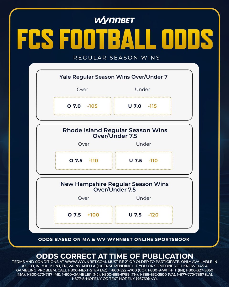 Calling all FCS football fans 🗣️ We've got just what you're looking for ahead of this season 👀 Available now in the MA + WV WynnBET online sportsbook