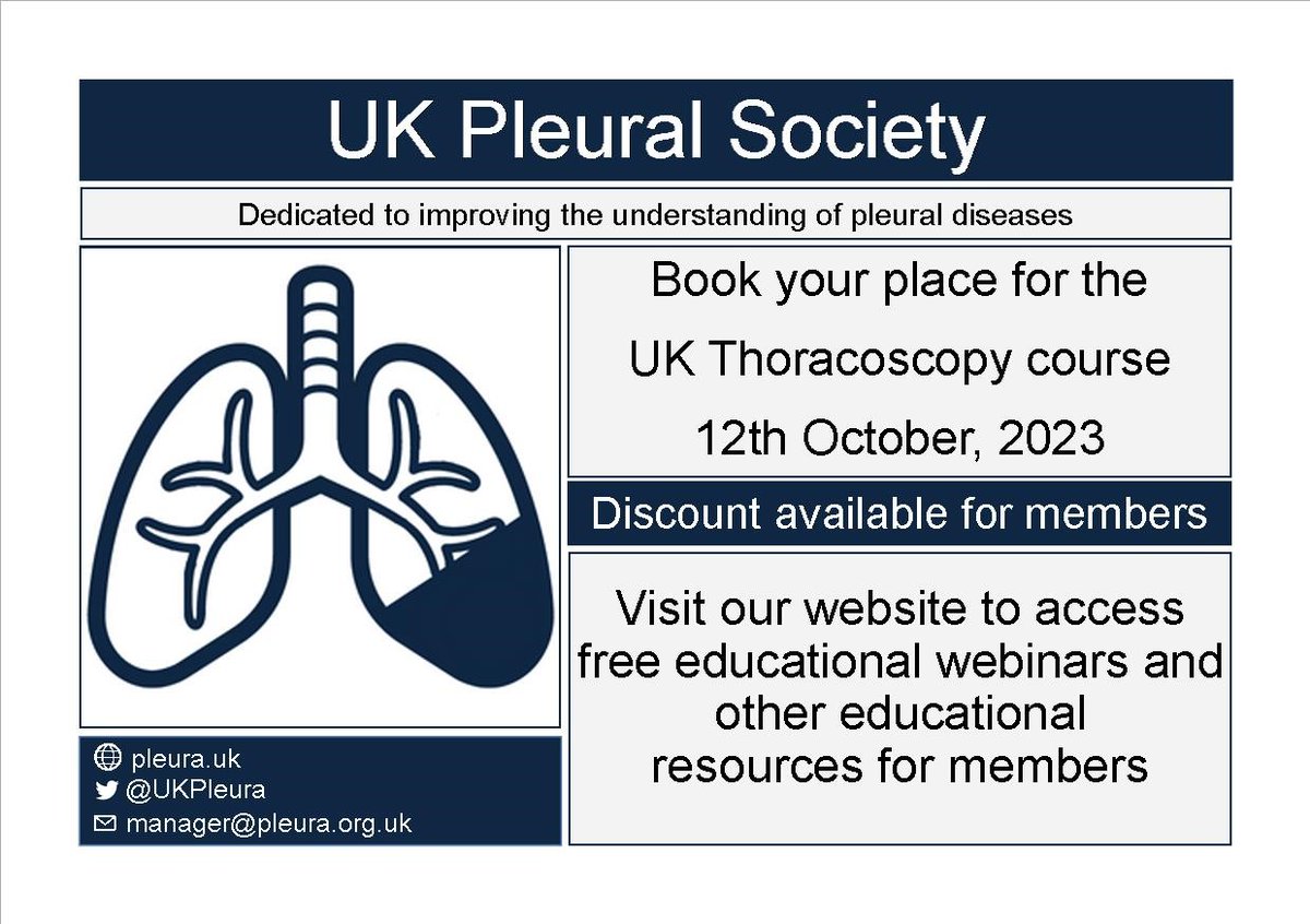 The UK Thoracoscopy Course 2023 is coming up! Book at pleura.uk