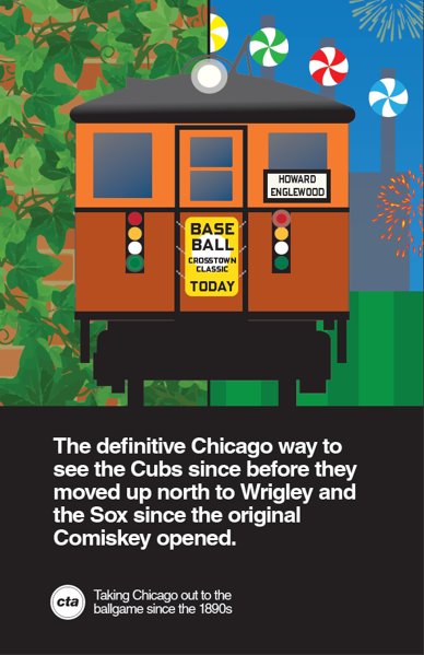 cta's tweet photo. Hey @Cubs and @whitesox fans 📣 
Pick up a FREE poster at the Sox-35th Red Line station when you ride the CTA to the Crosstown Classic! https://t.co/aEI05yuaEv