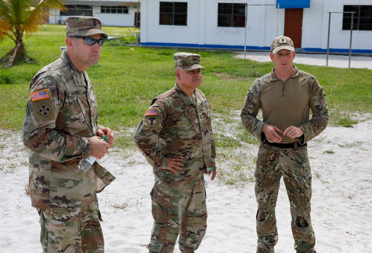 ARMYSOUTH's tweet photo. Maj. Gen. Javier A. Reina, DG for Mob. and Reserve Affairs for #SOUTHCOM, and his SEL Sgt. Maj. John Salazar, toured #TW23 sites in #GUYANA over the weekend. Guard and Reserves make up two thirds of #TW23 participants and 52% of U.S. Forces #ARNG, #ANG, #USAR, #USAFR, #NGB https://t.co/H55lz3CvXm