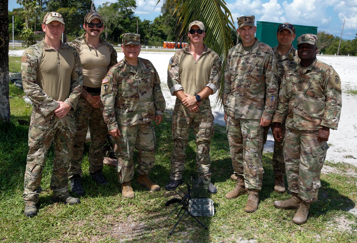 ARMYSOUTH's tweet photo. Maj. Gen. Javier A. Reina, DG for Mob. and Reserve Affairs for #SOUTHCOM, and his SEL Sgt. Maj. John Salazar, toured #TW23 sites in #GUYANA over the weekend. Guard and Reserves make up two thirds of #TW23 participants and 52% of U.S. Forces #ARNG, #ANG, #USAR, #USAFR, #NGB https://t.co/H55lz3CvXm