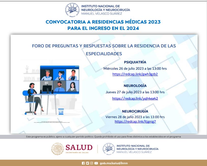 🥼Si estas interesado en nuestra Convocatoria a Residencias Médicas 2023 para el ingreso en el 2024,  nuestra Dirección de Enseñanza trae para ti el Foro de preguntas y respuestas.

🧠🔎👩‍💻👨‍💻Consulta las fechas de las especialidades y conéctate en la respectiva liga.