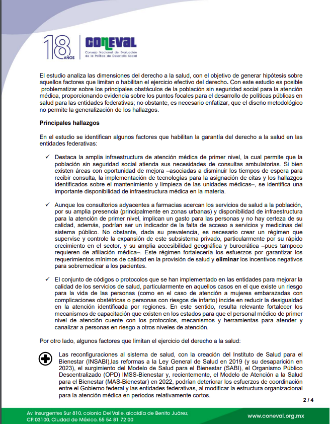 coneval's tweet photo. El CONEVAL presenta un análisis cualitativo sobre el derecho a la salud. 🏥💊

#ComunicadoCONEVAL
🗞️https://t.co/vcZWjH5oGY
📘https://t.co/vRHw62yvLn

#EvaluarSirve https://t.co/42laWgP9VG
