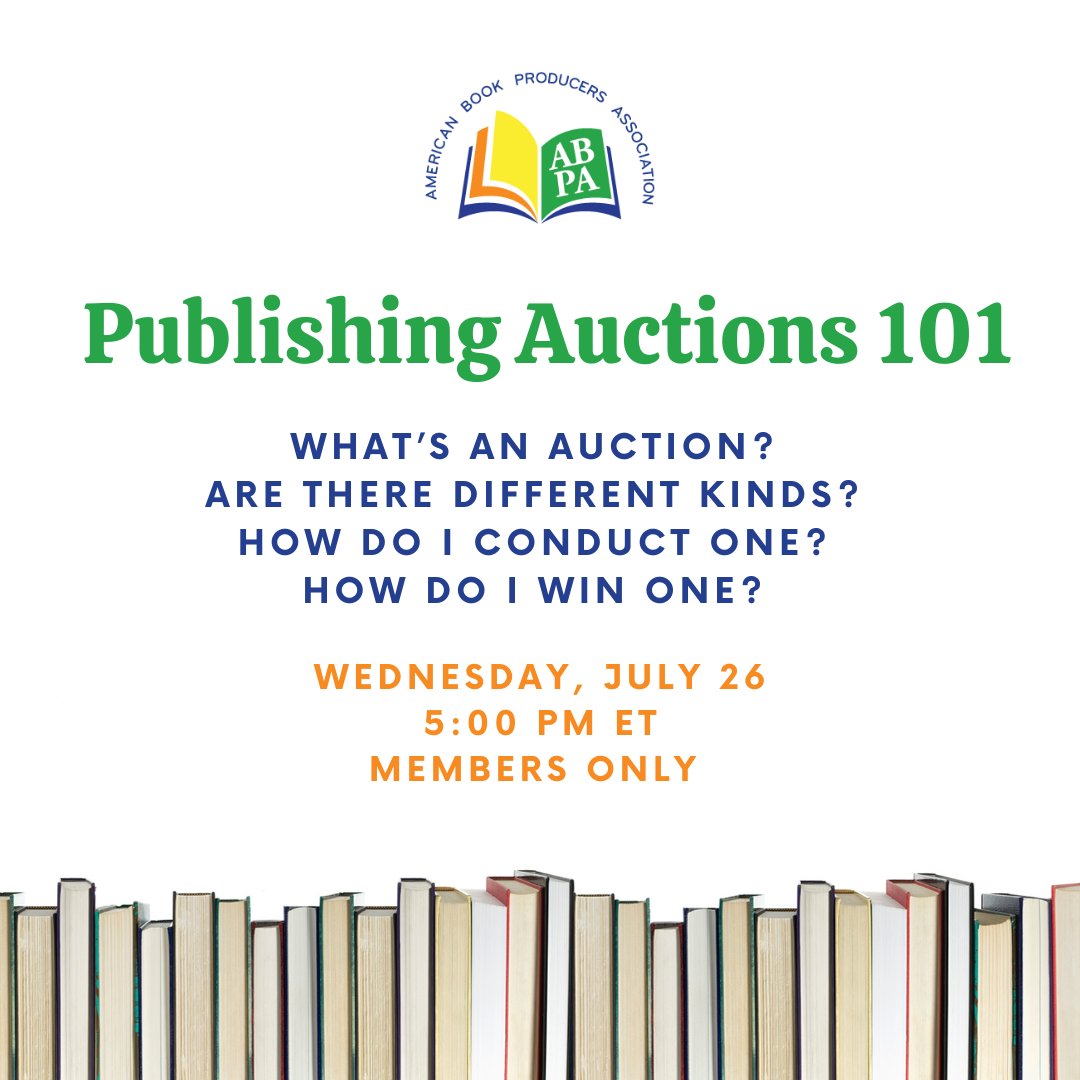 Members, don’t forget to register to attend Publishing Auctions 101 this Wednesday at 5 PM ET! (Find the link in your email.)

Originally screened as part of U.S. Book Show earlier this summer, this session will add another valuable tool to your toolkit.

#Publishing #BookTwitter