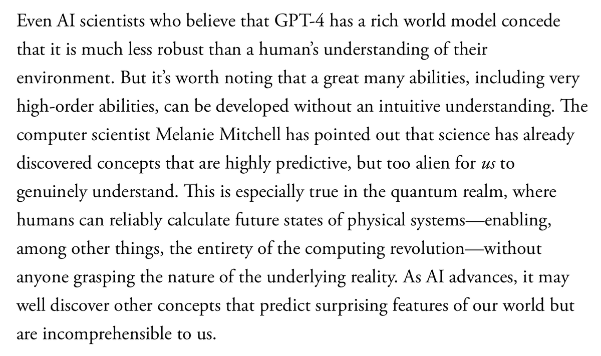 brian_donohue's tweet photo. This is by far the best article I've read on AI. 
It tries to understand what GPT actually is, and thoughtfully (not defensively) compares it to human thinking. 
It also is the best effort I've seen to tackle the super speculative and super big implications of AI. 
 https://t.co/SqG1Fbr37y