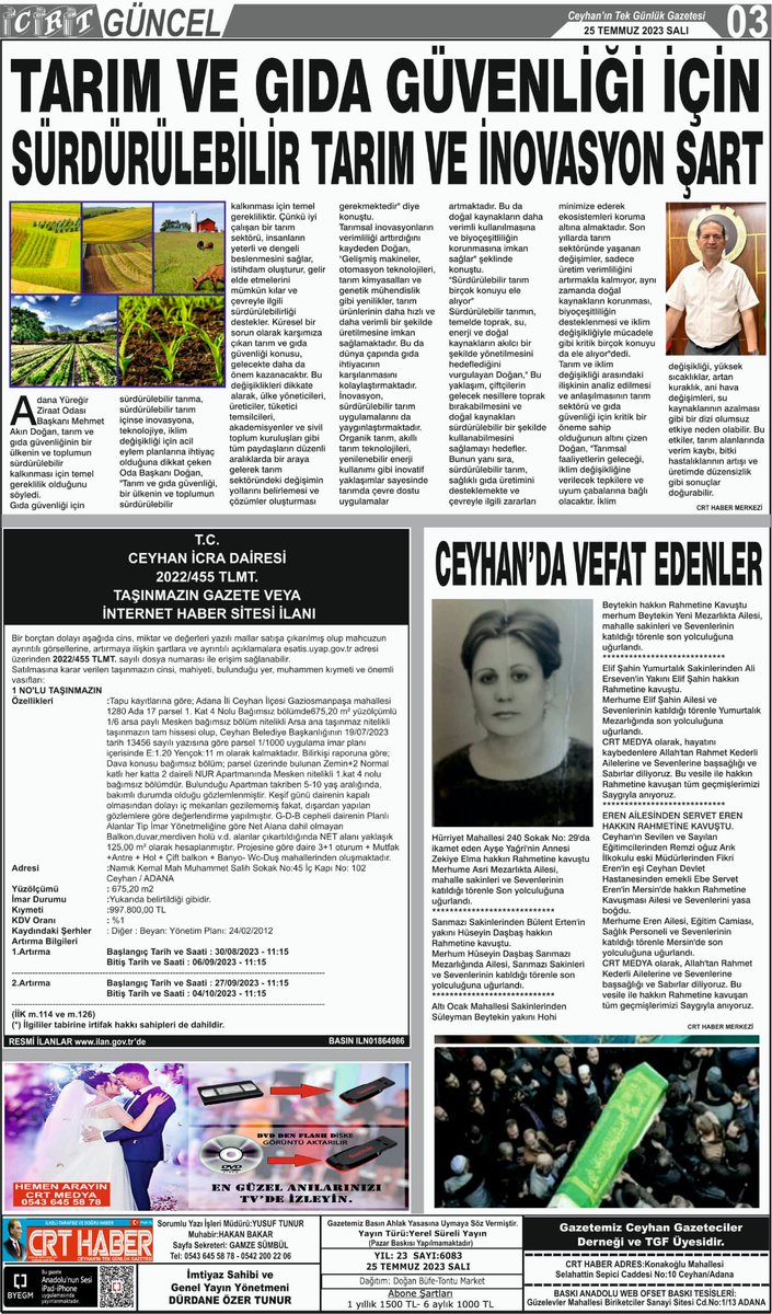 CRTNEWS's tweet photo. 25 TEMMUZ 2023 SALI
CRT HABER GAZETESİ 1-2-3.Sayfa https://t.co/R60Cun9Abq