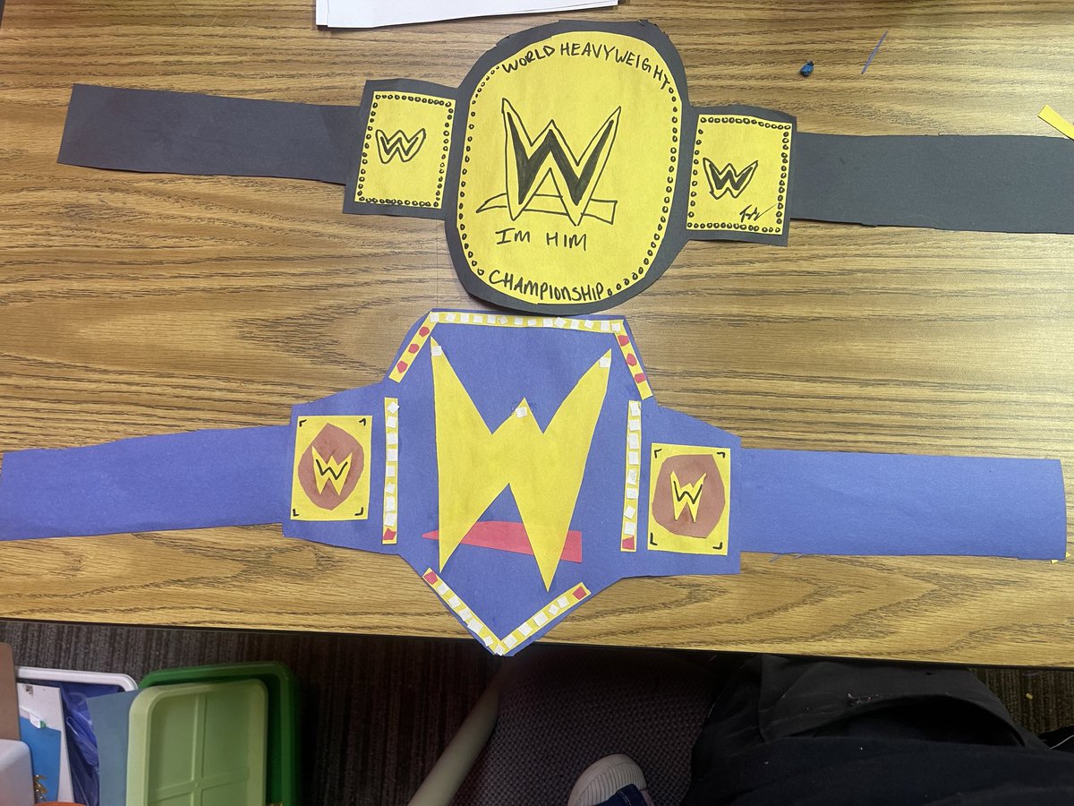 IamTay2Cold's tweet photo. @WWE @WWERollins @WWEUsos for an art project my students made WWE belts because they are excited smackdown will be in Milwaukee October hope you guys see this i told them i will try to get a retweet from anybody that’s apart of #WWE maybe some free tickets 👀😎🤷🏾‍♂️ https://t.co/qK0kgSPlBA