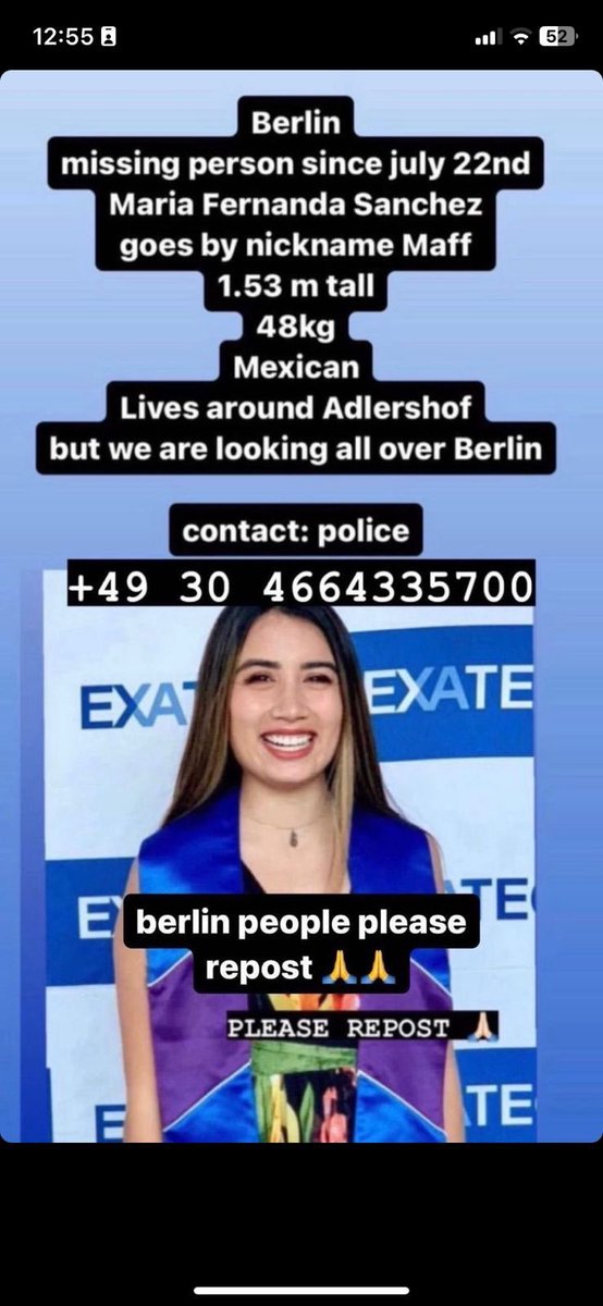 wondercuban's tweet photo. Hola a todos, por favor RT!!!! ❤️🩹
Sandy diseñadora de bi yuu, está en busca de una amiga, que está desaparecida hace días en Berlín.
Les comparto la imagen. ¿Alguien sabe de alguna organización allá? AYUDA ☹️ @MareaVerdeMex #sosdesaparecidos #sosberlin https://t.co/hKhgwDSWIX