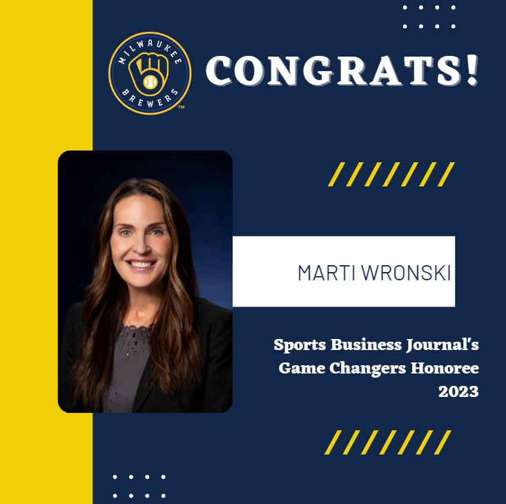 Brewers's tweet image. Congratulations to Marti Wronski, named to Sports Business Journal's Game Changers Class of 2023!  

🏆: bit.ly/44GUjfI