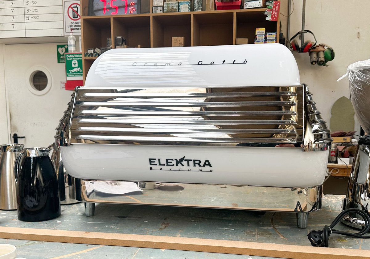 IdeasBoxLtd's tweet image. Our NEW MKII Coffee stand in production.  Will finally be clad in Chrome with a white granite top and the one and only #elektrabarlume #espressomachine #coffeelover #exhibitions #eventprofsuk