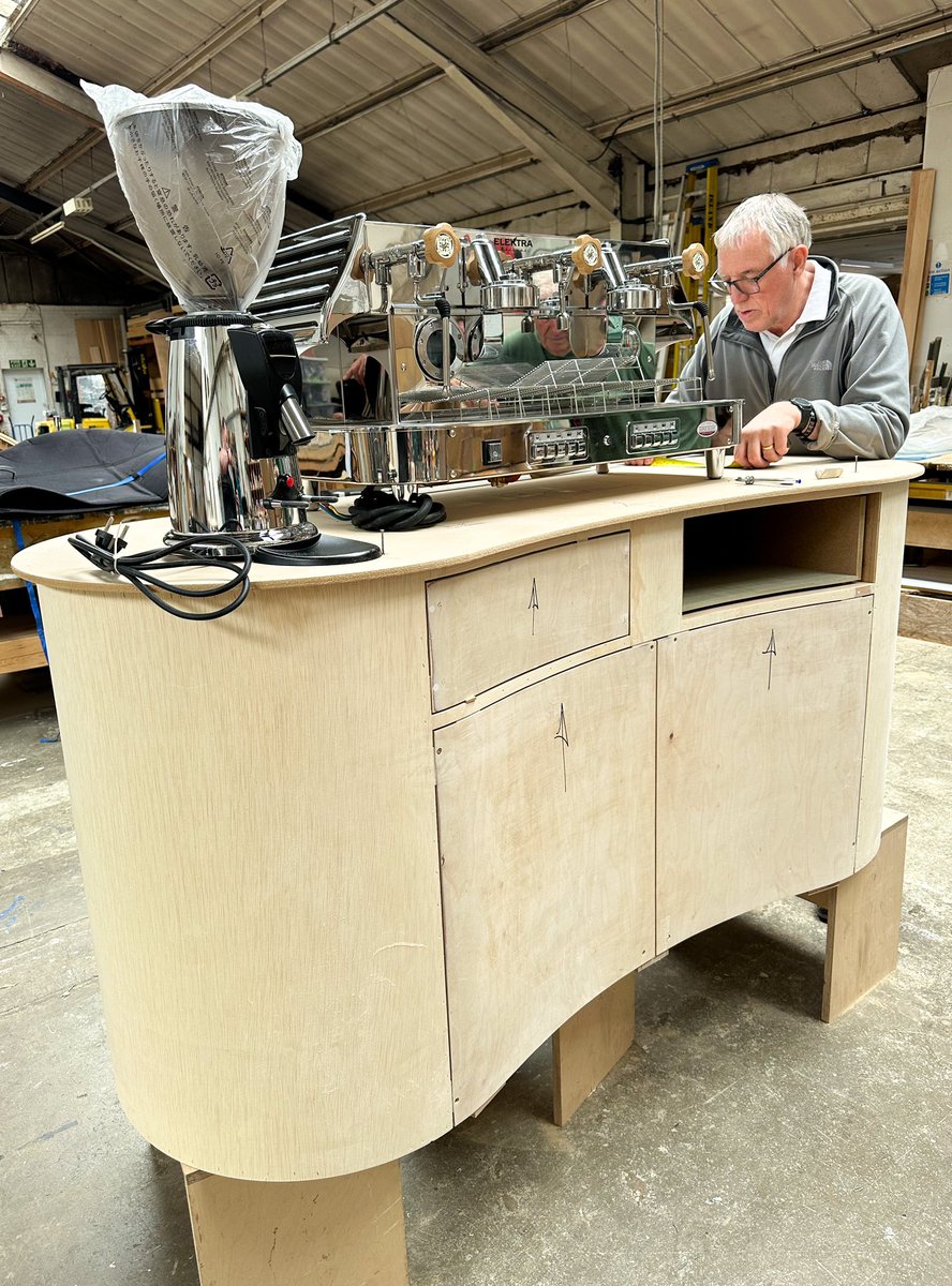 IdeasBoxLtd's tweet image. Our NEW MKII Coffee stand in production.  Will finally be clad in Chrome with a white granite top and the one and only #elektrabarlume #espressomachine #coffeelover #exhibitions #eventprofsuk